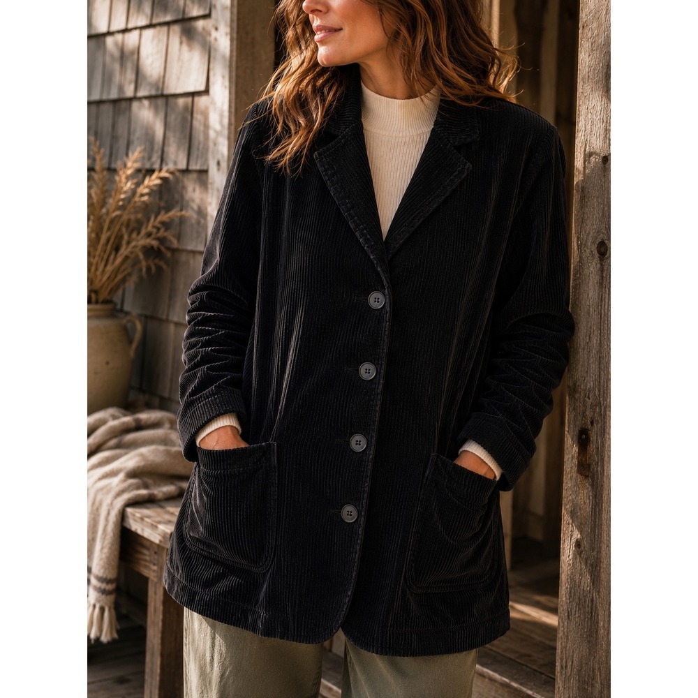 J. Jill Black Corduroy‎ Utility Barn Chore Blazer Jacket Patch Pockets M